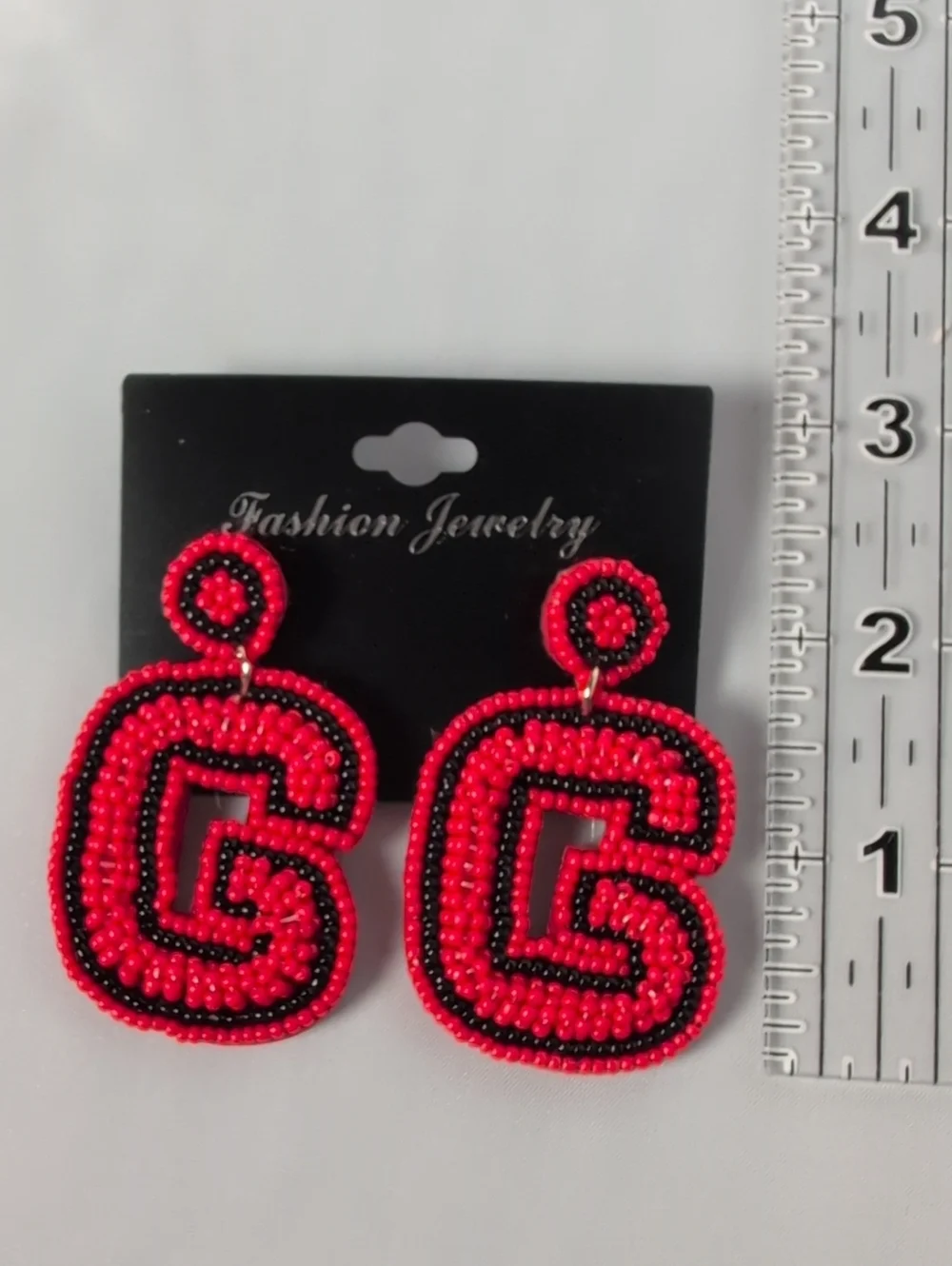 Game Day UGA Georgia Beaded Red/Black G Dangle Earrings